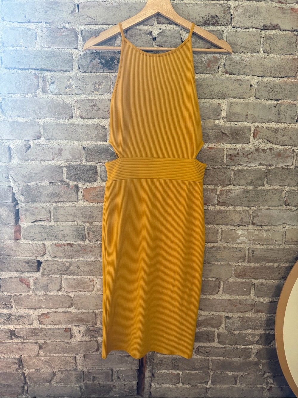 Topshop Mustard Ribbed Cutout Midi Dress